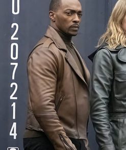 Anthony Mackie The Falcon and The Winter Soldier Brown Biker Jacket