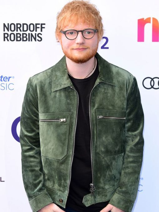 Artist Ed Sheeran Suede Fabric Green Jacket