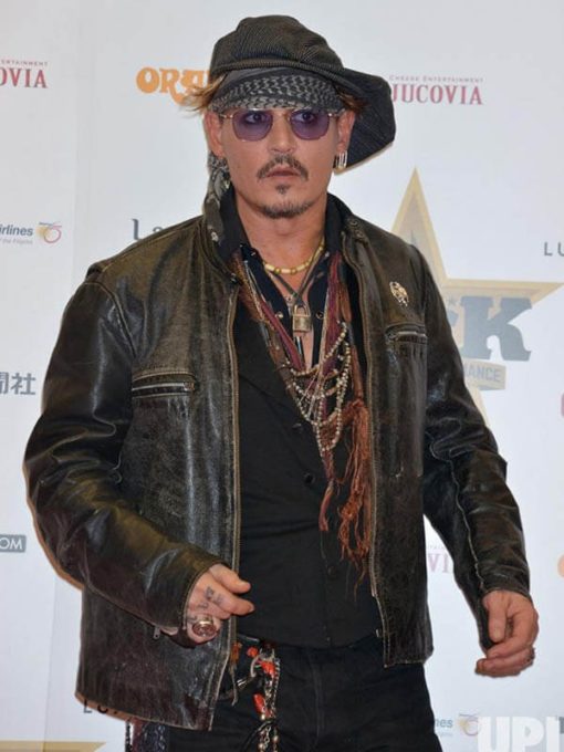 Johnny Depp Black Distressed Leather Jacket 600x800