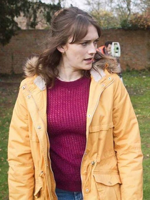 Charlotte Ritchie Ghosts Alison Parka Yellow Hooded Fur Jacket