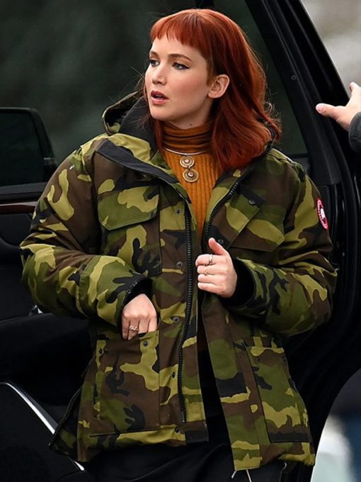 Dont Look Up 2021 Jennifer Lawrence Cotton Green Camouflage Jacket