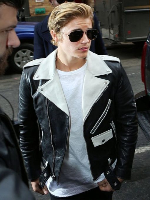 Justin Bieber Black White Leather Jacket
