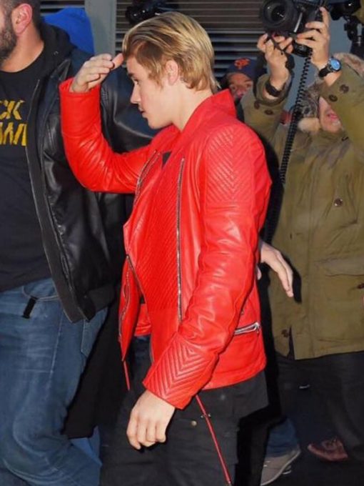 Justin Bieber Quilted Red Leather Jacket