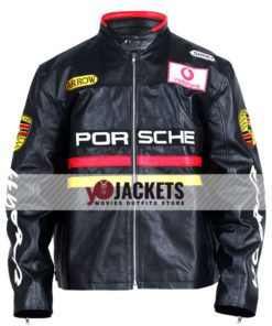Porsche Racing Turbo 911 Black Biker Leather Jacket
