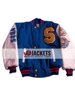 Sonic the Hedgehog Blue and White Letterman Jacket 2