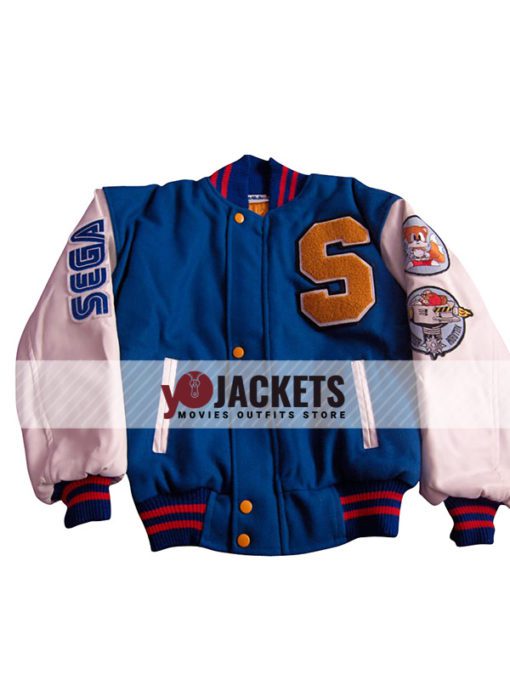 Sonic the Hedgehog Blue and White Letterman Jacket 2