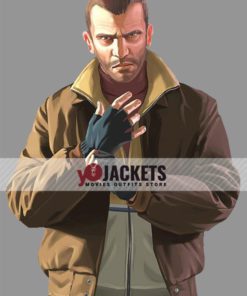 Video Game Grand Theft Auto IV Niko Bellic Brown Bomber Leather Jacket