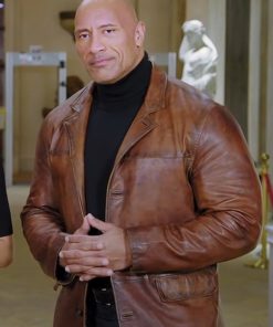 Red Notice 2021 Dwayne Johnson Rusty Distressed Brown Leather Jacket
