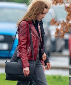 Bank Of Dave Phoebe Dynevor Red Leather Jacket